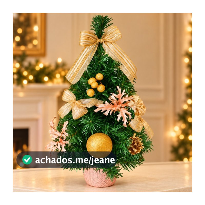 Mini Árvore de Natal Mesa Escritório Natalino Bolinhas Pinheiro Decorada Com Pinha Cereja 40cm