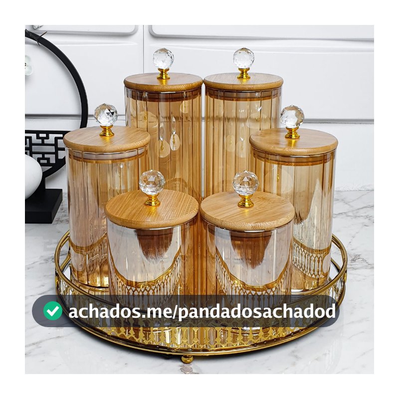 Potes herméticos porta mantimentos com tampa de bambu e vedação em silicone Âmbar com Tampa Cristal