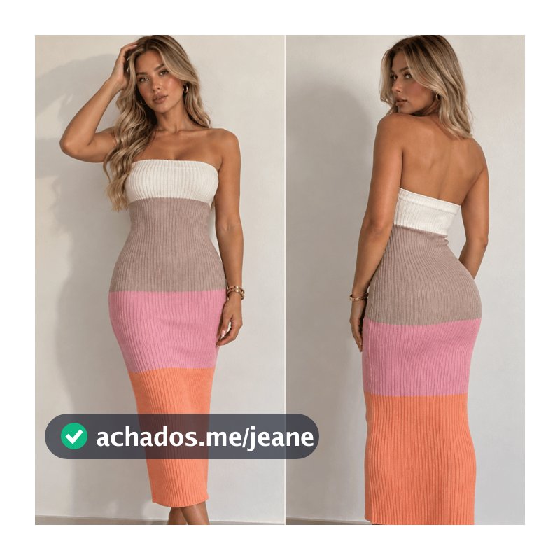 Vestido Feminino Tubinho de Tricô Midi Justo Tomara Que Caia Colorido Multicolorido