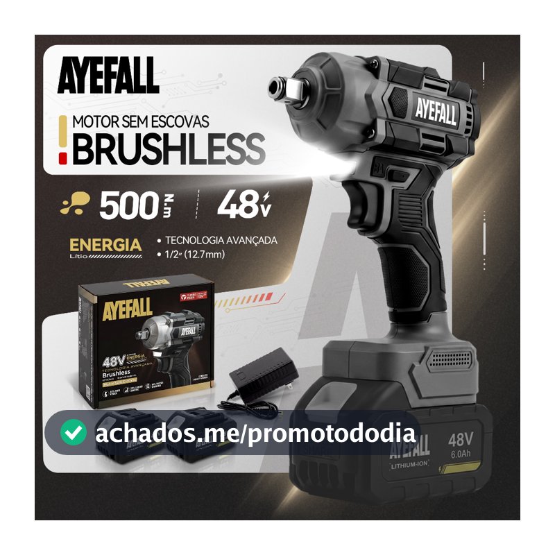 Chave De Impacto Sem Escovas 500Nm 48V Sem Fio 1/2 Pol Com 2 Baterias E Carregador Para Mecânica Automotiva