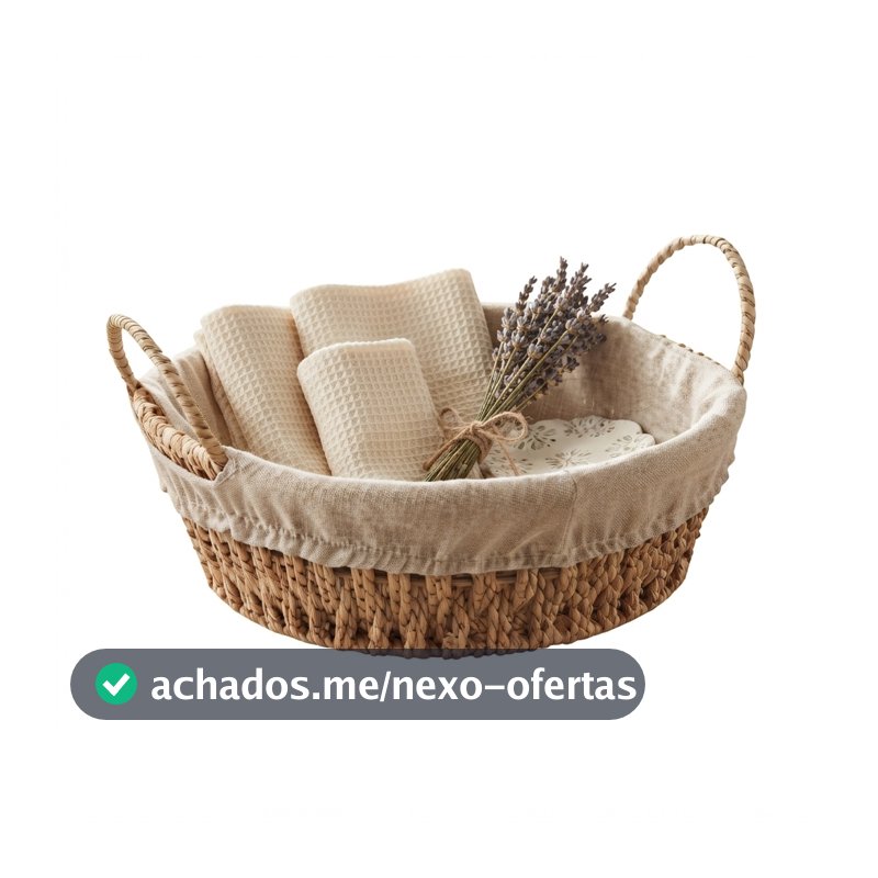 Cesta Redonda Wolff com Alça e Forro Tecido Bege 27cm Organizadora Multiuso para Decoração Banheiro Quarto Sala e Closet