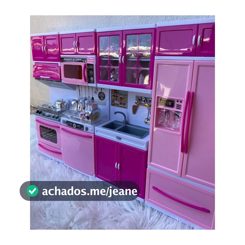 Cozinha Rosa Infantil Kit Geladeira Fogão Armários Micro Ondas e Utensílios Menina Encantada