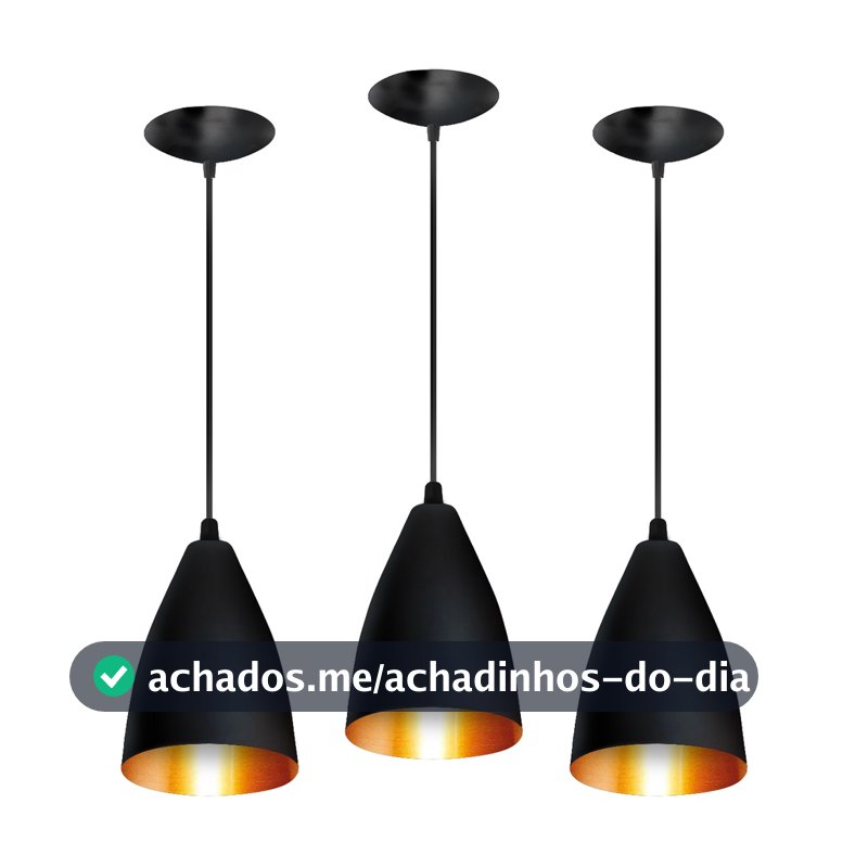 kit 3 luminarias pendente estilo bala preto fosco/cobre