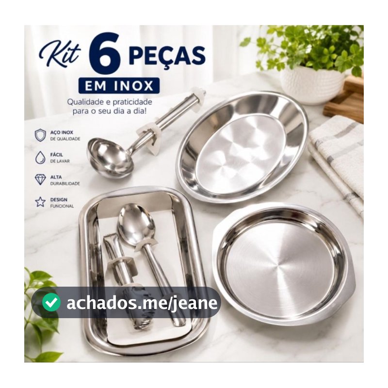 Conjunto Multiuso Inox 6 peças Madefer, cambuca, travessa e baixela