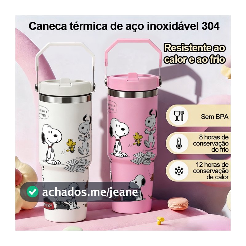 Snoopy Cartoon Tumbler Copo De Água De Grande Capacidade 900ml Garrafa Térmica De Aço Inoxidável Com Alça