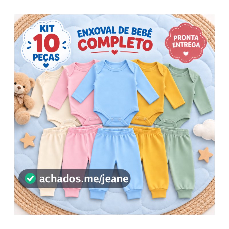 Kit 10 Peças  Conjunto Body Manga Longa + Liso Infantil Bebê Menino e Menina