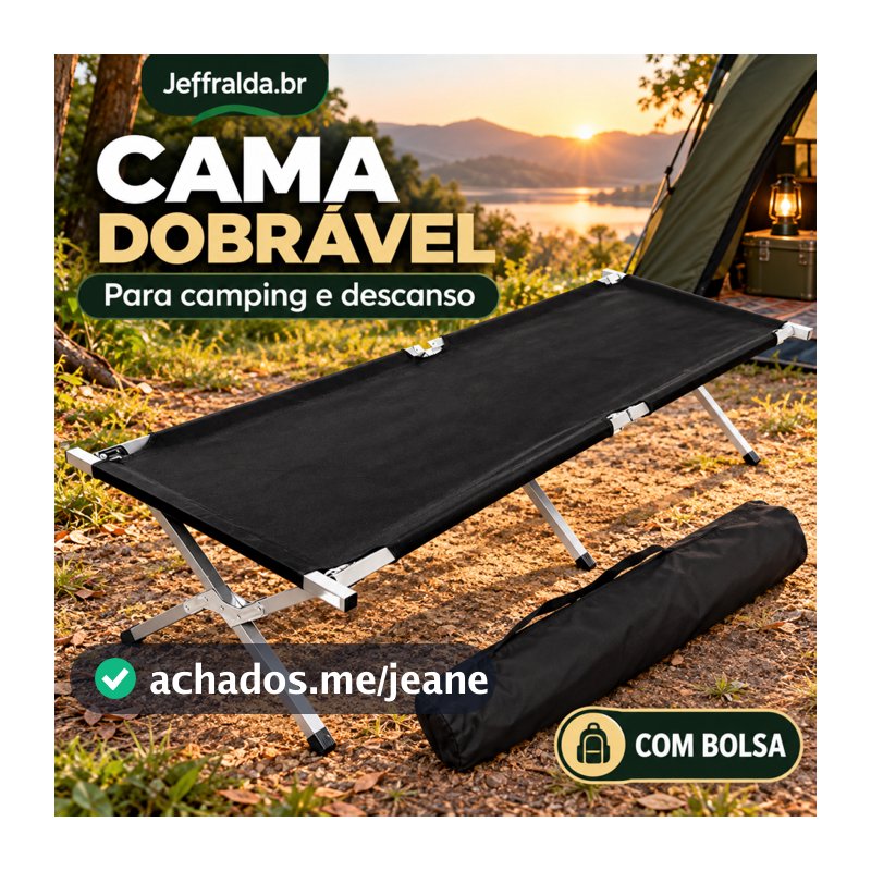 Cama Dobrável Camping Pescaria Portátil Estrutura de Aço 190x64cm Bolsa Transporte