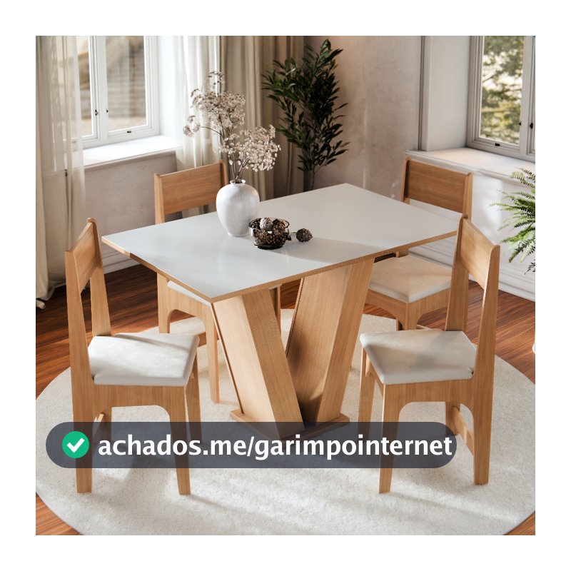 Conjunto Sala de Jantar Completa 4 Lugares Cadeiras Estofadas Mesa Vivi Compacto Para Cozinha Tampo Semelhante Vidro