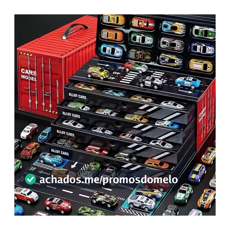 Kit 48 Carrinhos com Fricção de Lata Metálica Coloridos - Caixa Container que Vira Pista 8758