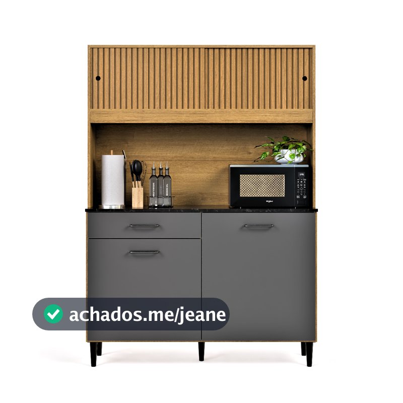 Armário de Cozinha Compacto Ripado 3D Com 4 Portas e Gaveta Kit De Parede Completo com Nicho Grazi