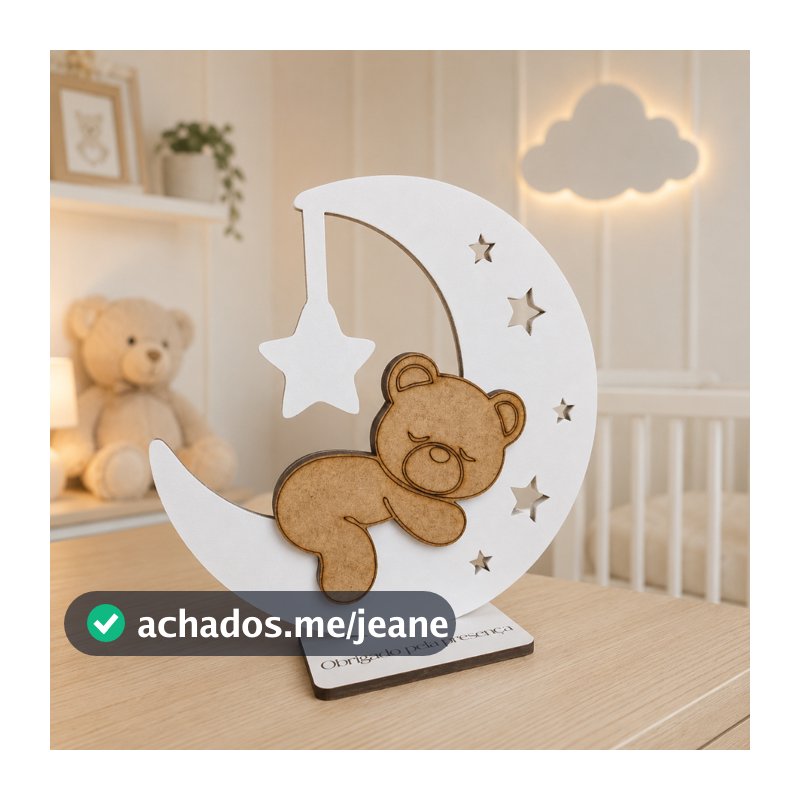 Kit 6 Centros De Mesa Bebê UNISSEX Ursinho Na Lua Decoração Festa Infantil MDF