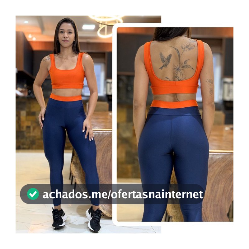 Conjunto de Academia BICOLOR Feminino Calça Legging + Top Regatinha com Zero Transparencia