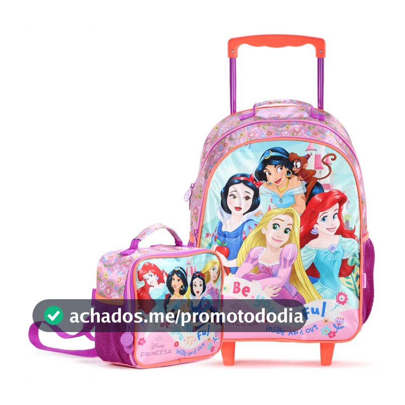KIT Mochila Com Rodas Escolar + Lancheira Xeryus Princesas da Disney - Infantil