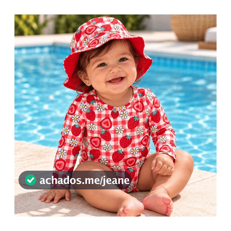 Conjunto Praia Bebê Menina Maiô UV50+ Manga Longa Chapéu Proteção Solar Piscina Respirável Toque Gelado Kit 2 Peças Leve