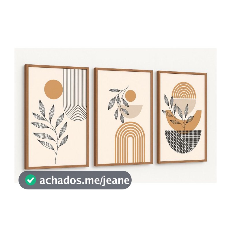 Quadro Decorativo 3 Peças Arte Moderna Abstrata Estilo Boêmio Formas Geométricas Minimalista
