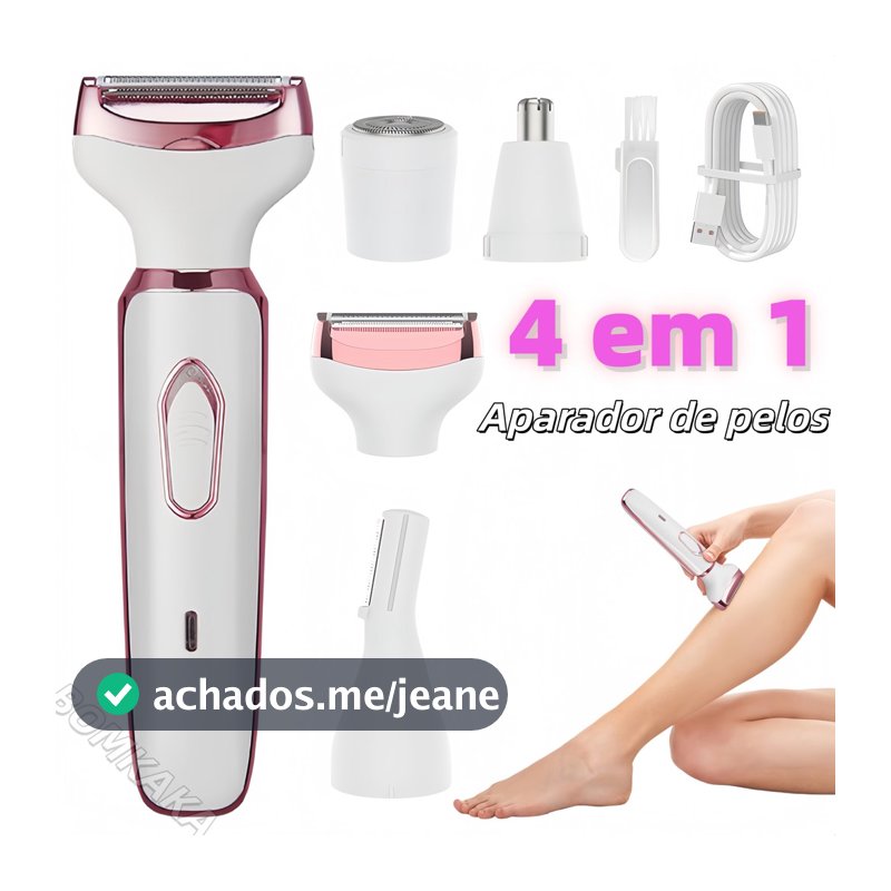 Aparador multifuncional feminino 4‑em‑1 recarregável para rosto, nariz, sobrancelha e axila