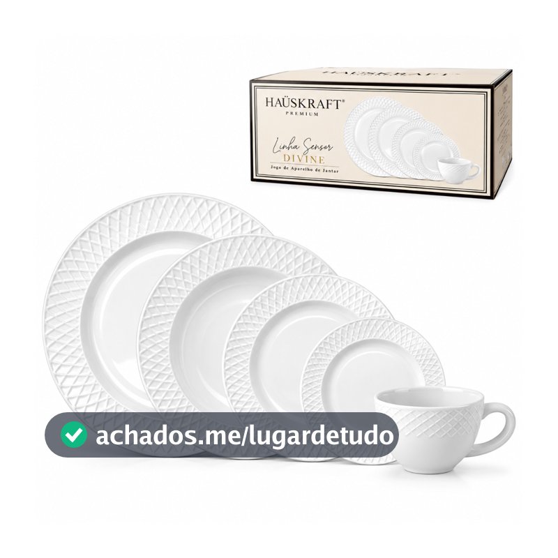 Aparelho de Jantar e Cha 20 Peças Opaline Divine Branco Hauskraft Pratos e Xicaras Resistente
