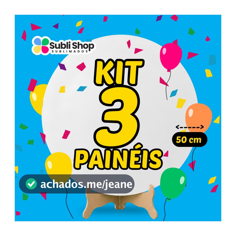 Kit Painéis 3 Redondo 50x50 cm Tecido Sublimado Escolha seu Tema