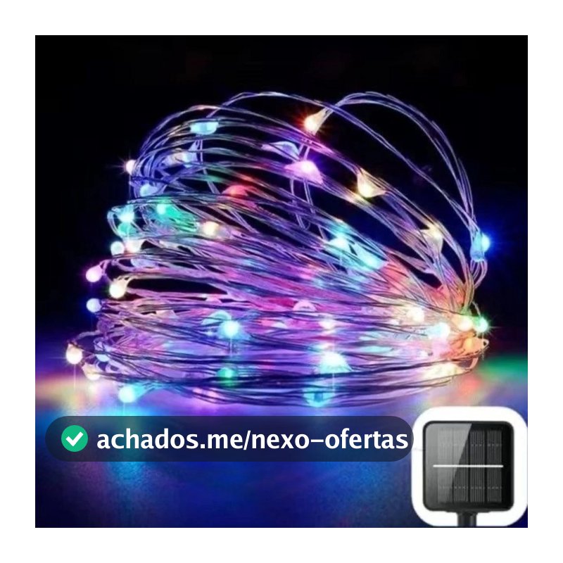 Luzes de Cordão LED Solar 10m/20m à Prova d'Água para Exterior, 8 Modos, Decoração de Natal e Árvores