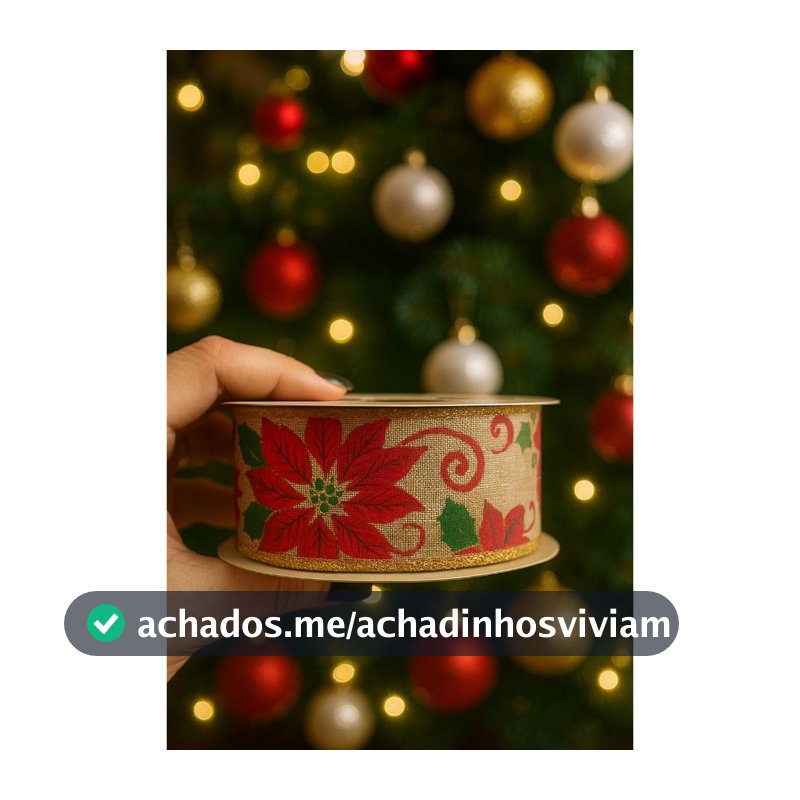Fita Natalina Aramada para Laço de Arvore de Natal 40mm rolo 10y