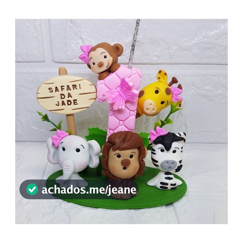 vela de aniversário safari rosa topo de bolo biscuit