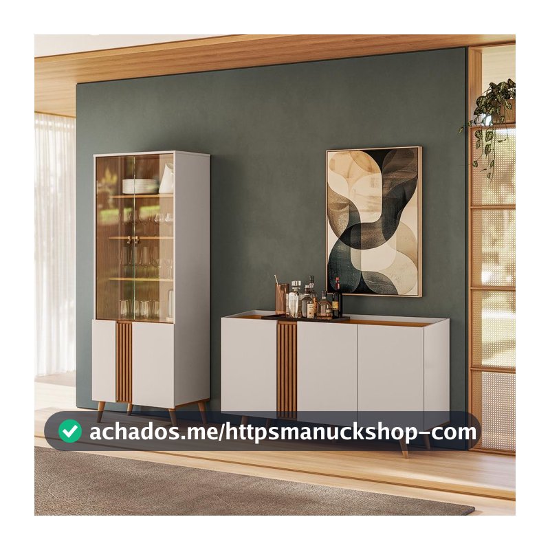 Conjunto Sala de Jantar Capri - Buffet 3 Portas + Cristaleira 2 Portas de Vidro  - Colibri Móveis