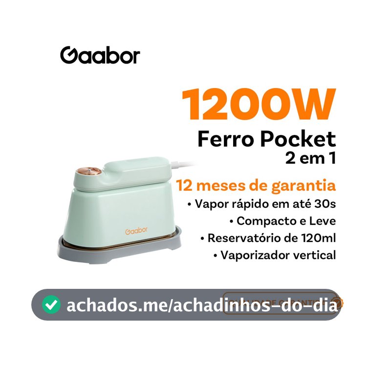 Gaabor Ferro de passar a vapor portátil em aço inoxidável resistente a altas temperaturas vapor top clean1200W HM-M01A