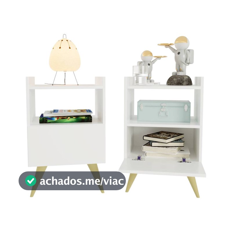 Kit 2 Mesa de Cabeceira Com Porta Nicho Quarto Casal Decoração Retro Fontana