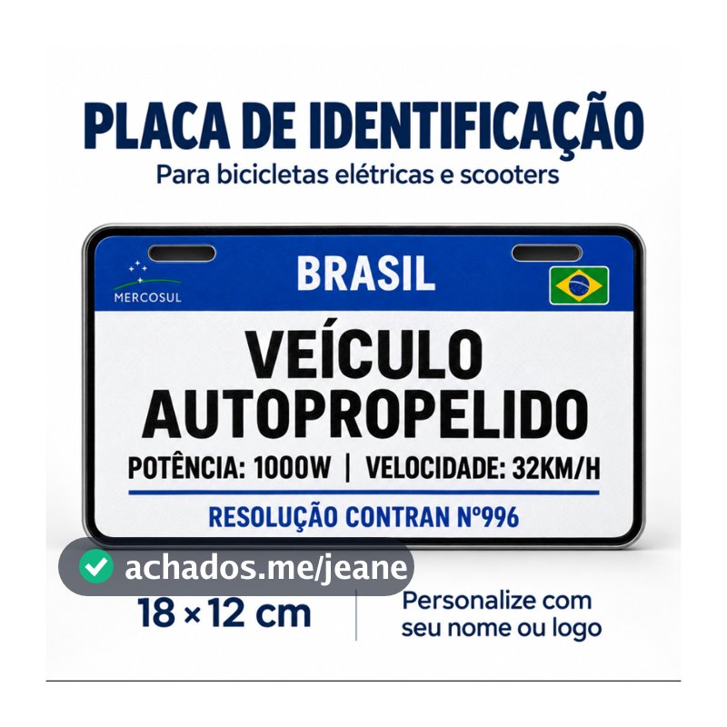 Identificação para Bicicleta e Scooter Elétrica 1000W 800W 650W 500W/350W PERSONALIZADA 18x12CM