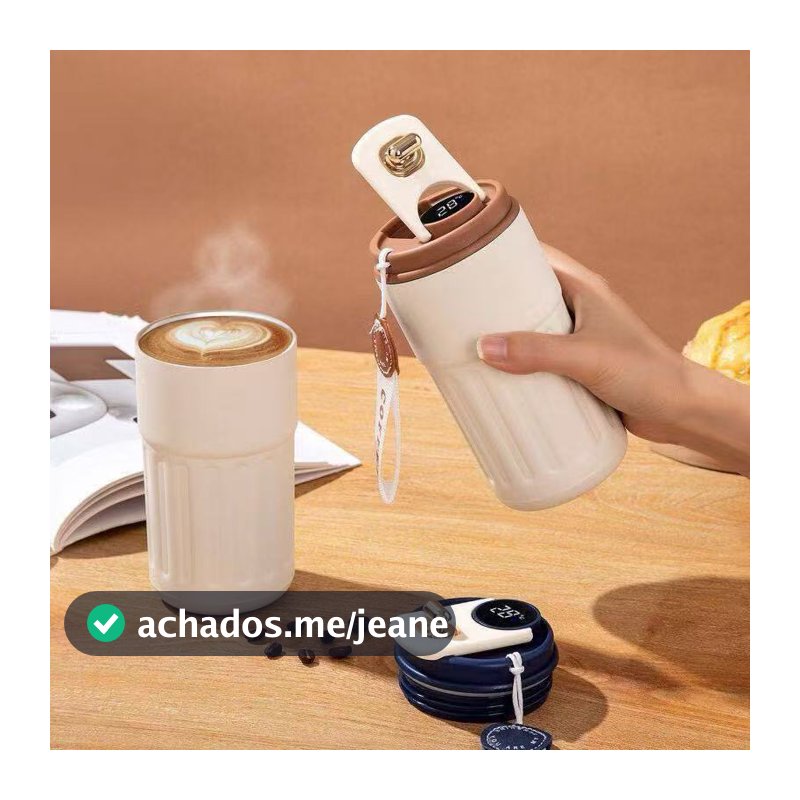 Garrafa Térmica de Água Cafe Inox Portátil com tampa Com LED Temperatura Antivazamento