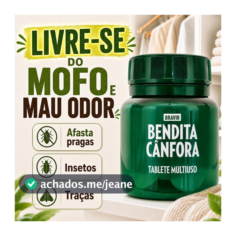 Bendita Cânfora Pastilha Tablete Pote com 30 unidades Odorizante Afasta mofo Insetos Armário Roupas