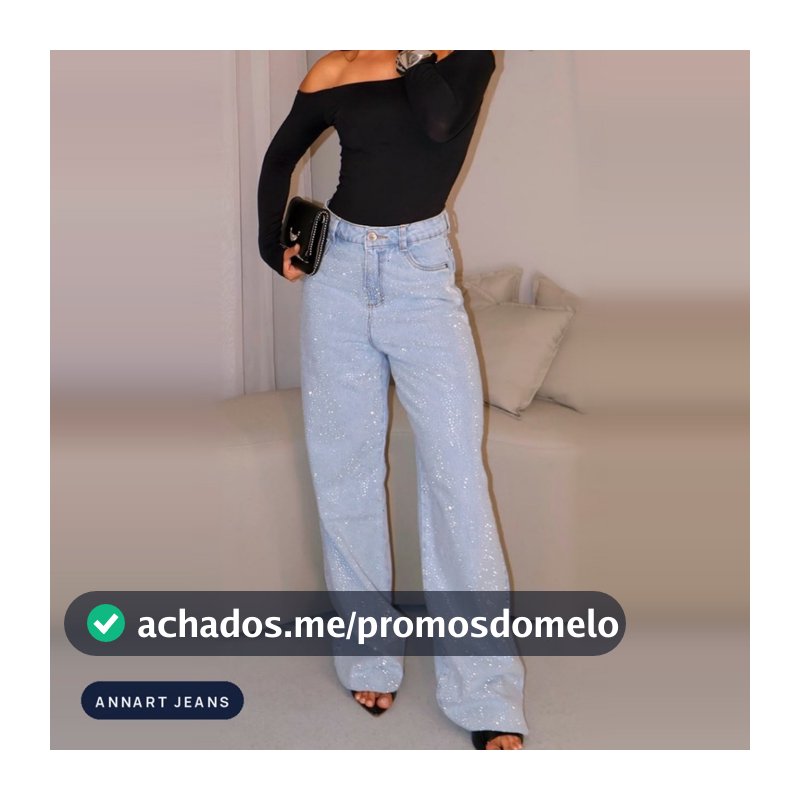 Calça Jeans Feminina Wide Leg com Brilho Premium Cintura Alta 100% algodão - Forma Padrão