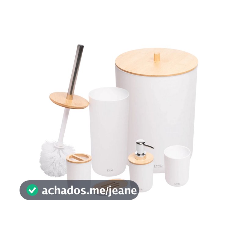 Conjunto Para Banheiro Em ABS E Bambu Branco Com 6 Peças Lyor