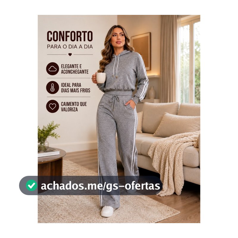 Conjunto Feminino Inverno Malha Riba Com Capuz Confortável Casual