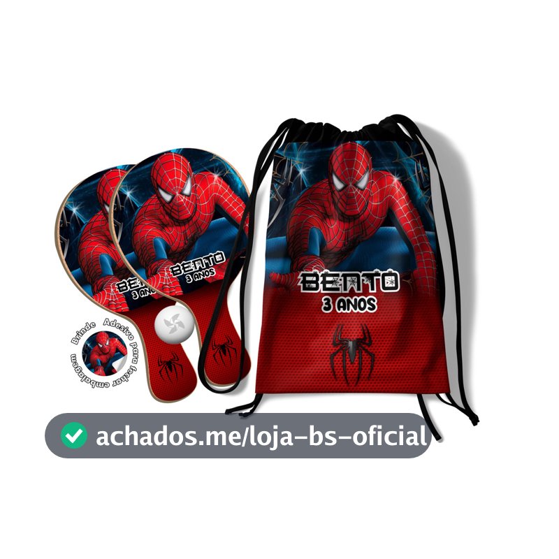 7/10/15/20/25 Kit Mochilinha e Raquetes Ping Pong - Homem Aranha