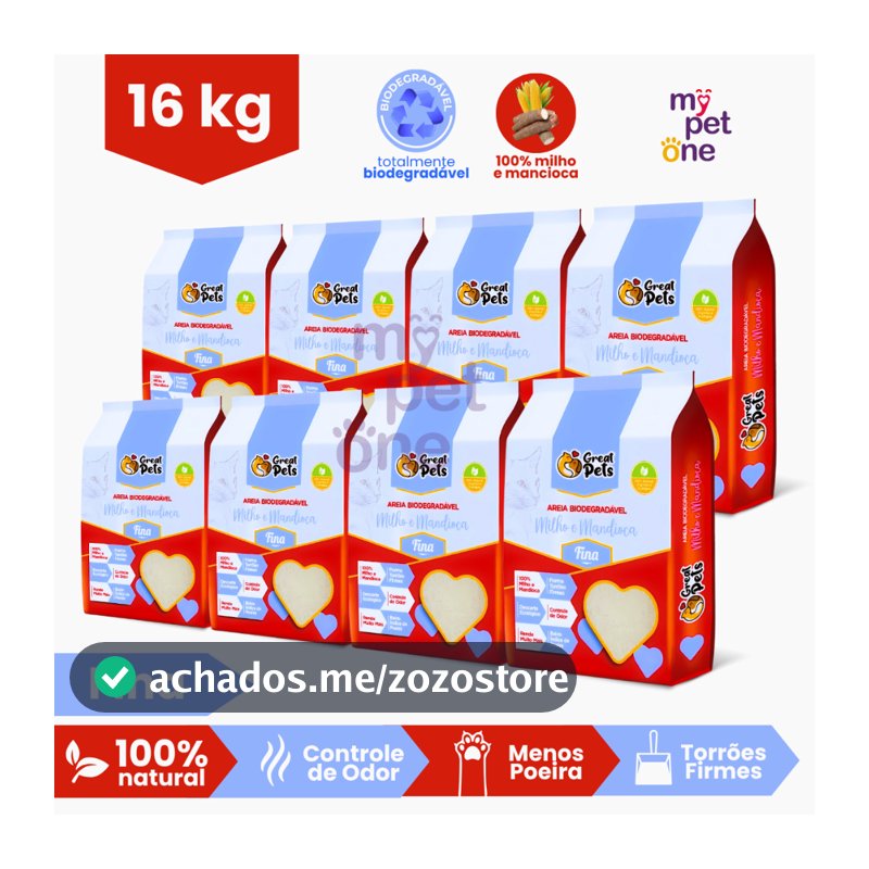 Kit 8 Areia Biodegradável Fina Great Pets - 2 Kg