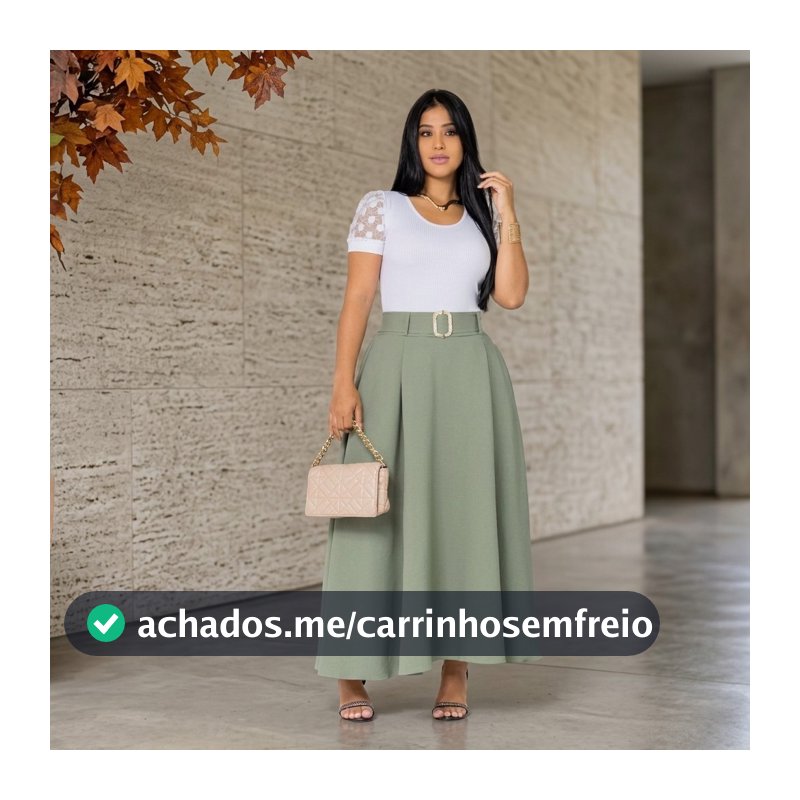 Saia Longa Feminina Midi Rodada Elegante Com Cinto Cintura Alta Moda Evangelica
