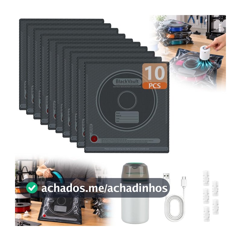 Kit 10 Sacos a Vácuo para Filamento Impressora 3D com Bomba Elétrica PLA PETG ABS