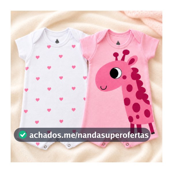Kit 2 Macacão Romper Bebê Menina Verão 100% Algodão Banho de Sol Manga Curta RN P M G GG Girafa Confortável Fresquinho