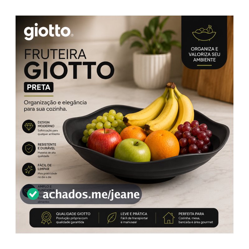 Fruteira de Mesa Preta Organizador Frutas Organização Cozinha Armazenamento Moderno Casa Multiuso Giotto