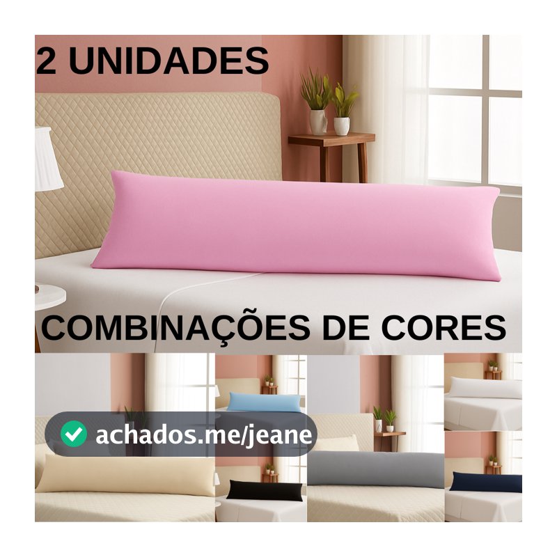 Kit 2 Fronhas Xuxão 400 Fios Combinações de Cores Travesseiro de Corpo com Zíper Gestante