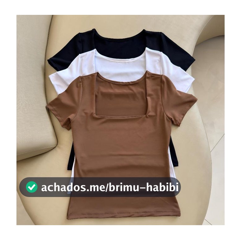 kit 3 Blusas Feminina Baby Look Manga Curta Gola Quadrada Decote Quadrado Moda Casual Versátil Blogueira 2025