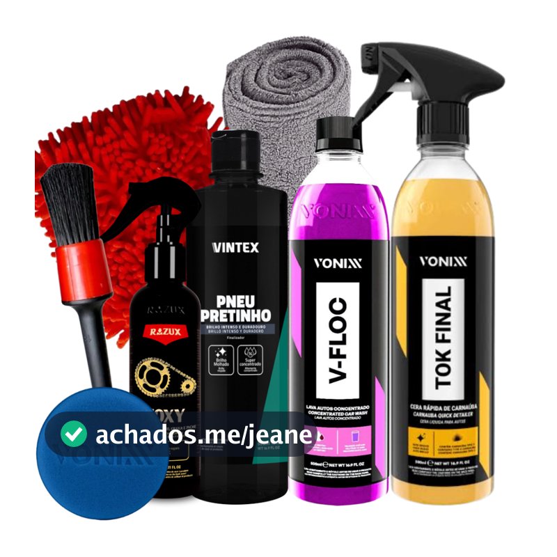 Kit Produto para Lavar Moto Cera Shampoo Desengraxante Pretinho Limpador de Corrente Vonixx