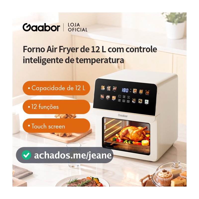 Gaabor Air Fryer Digital 12L Preta Touch Timer Frigideira Antiaderente Elétrica Sem Óleo Bivolt 127V/220V AF-120T02