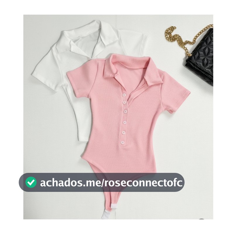 Body Feminino Polo Com Botão Manga Curta Decotado Canelado Gola Polo Collant Confortável Estiloso Casual