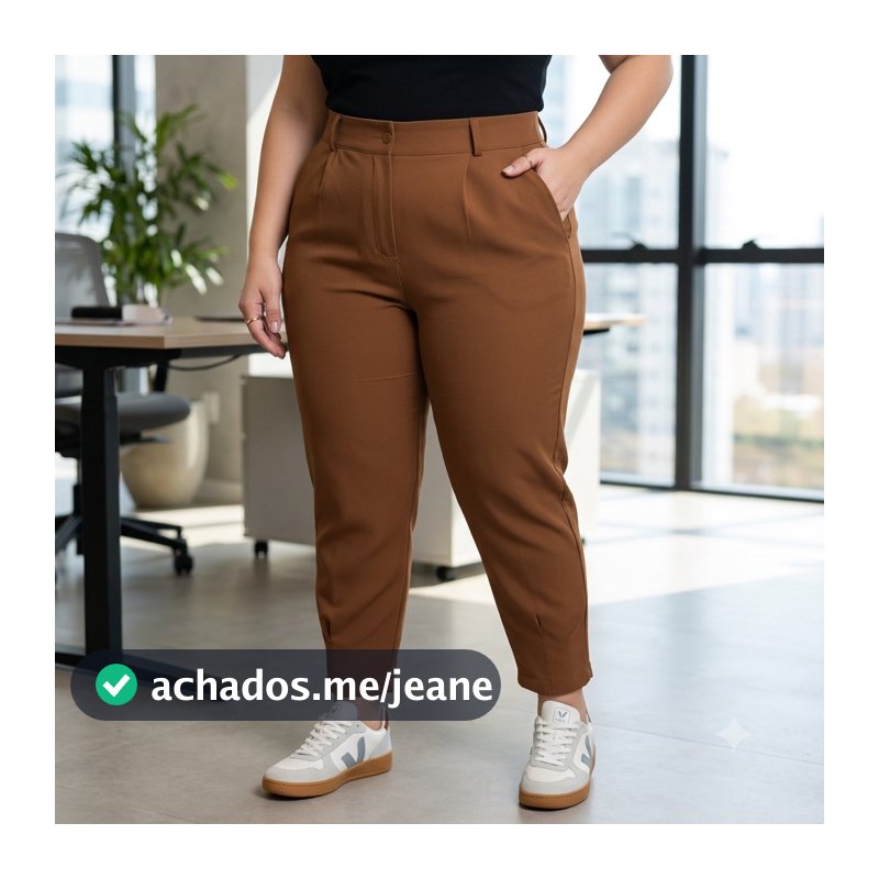 Calça Feminina Plus Size Alfaiataria Modelo Cenoura Com Cinto Tradicional Diversos Modelos Casual