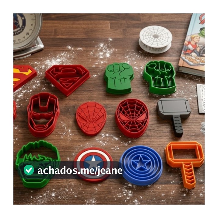 Kit 07 Cortadores de Biscoito Heróis Vingadores Super Heróis para Cookies Fondant Pasta Americana e Decoração de Festa