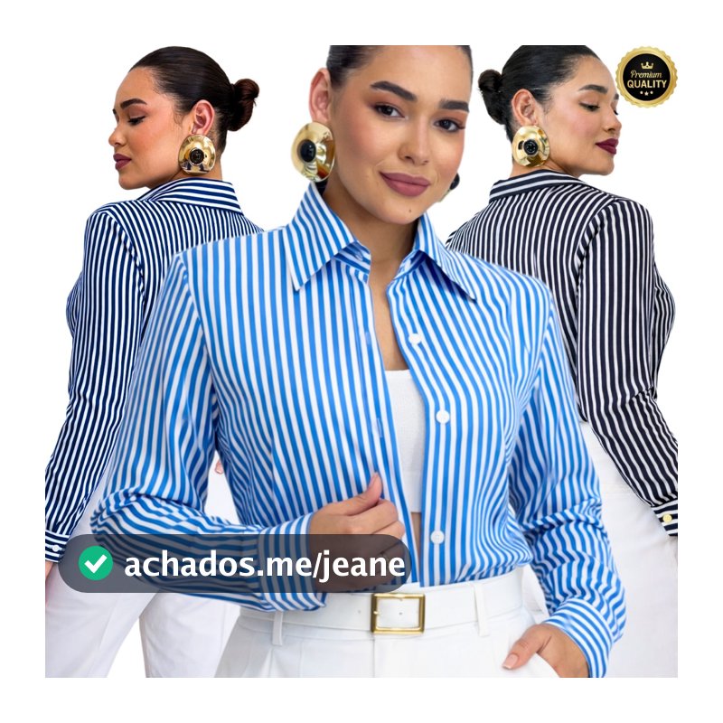 Camisa Feminina Listrada Básica Elegante em Crepinho – M a G1