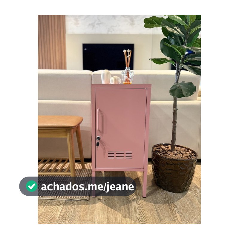Mesa de Cabeceira de Aço com Porta e Chave Rosa Quartzo 72x35x46cm Armário Multiuso