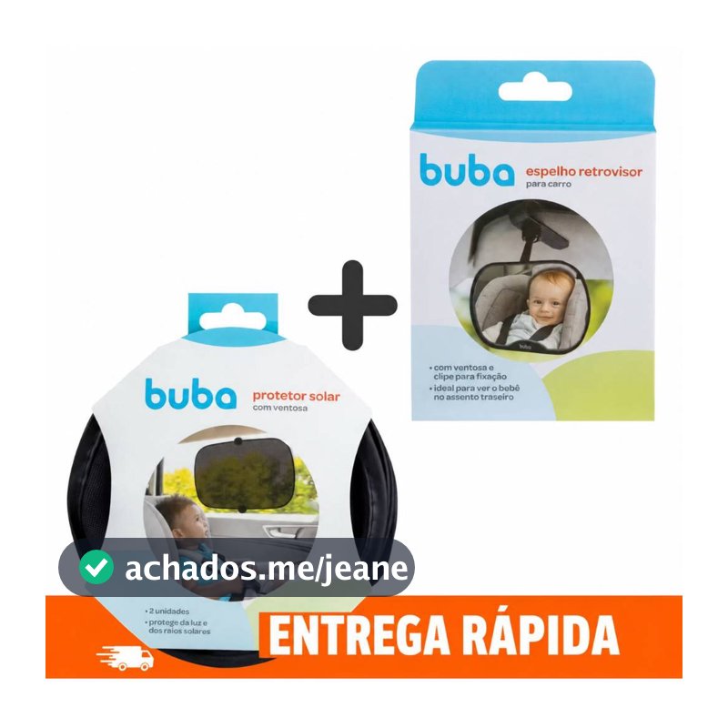 Kit de Espelho Retrovisor e 2 Protetores Solar para Carro com Ventosa Buba Original
